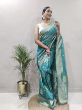 Designer Ready To Wear Copper Jari Teal Blue Color Saree